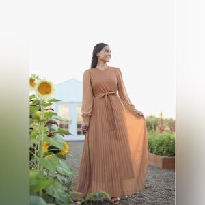 Dainty Jewells Tan Pleated Maxi Dress
